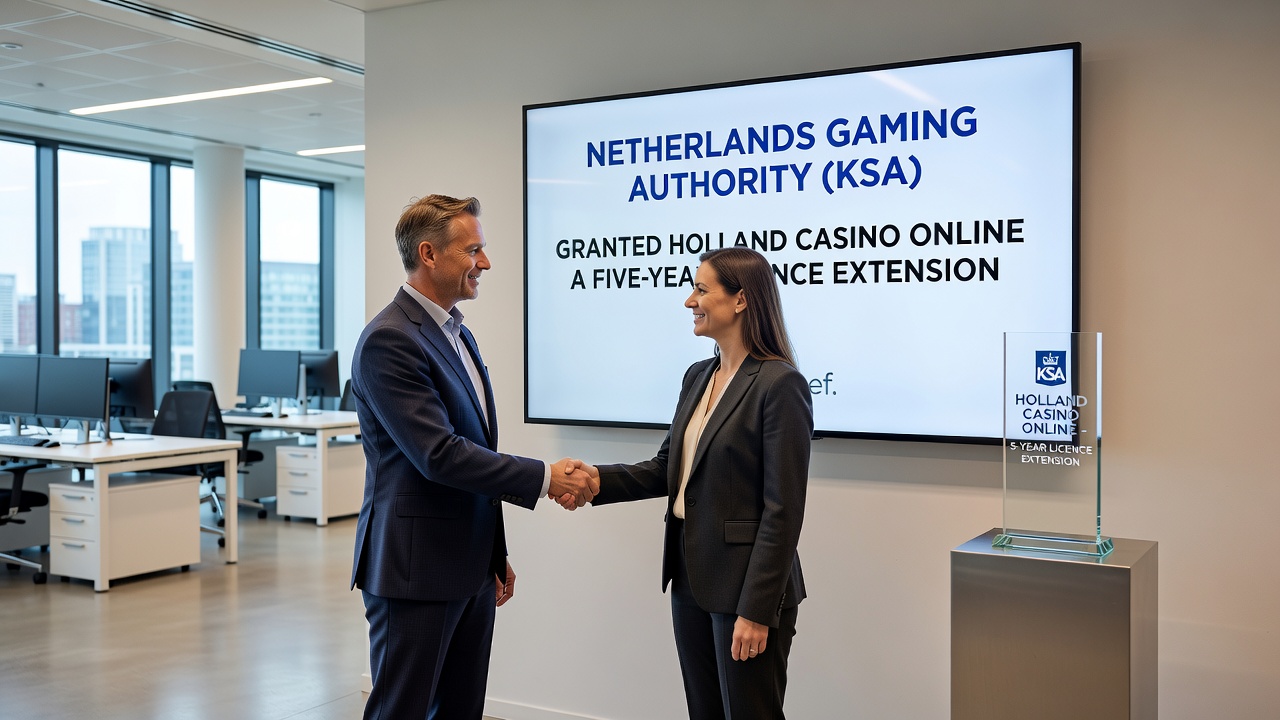 Illustratie van online casinospellen en live dealer opties onder de verlengde licentie van Holland Casino